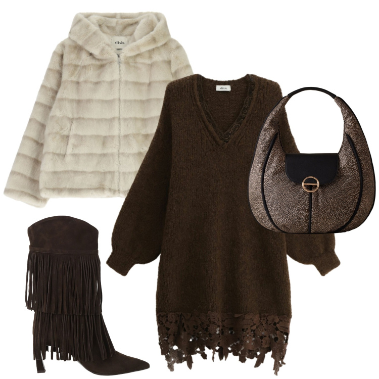 Outfit donna - Total look #2291905. Stile Glamour per Serata fuori. Abbinamento con borse a spalla, vestiti corti, stivali, blazer.