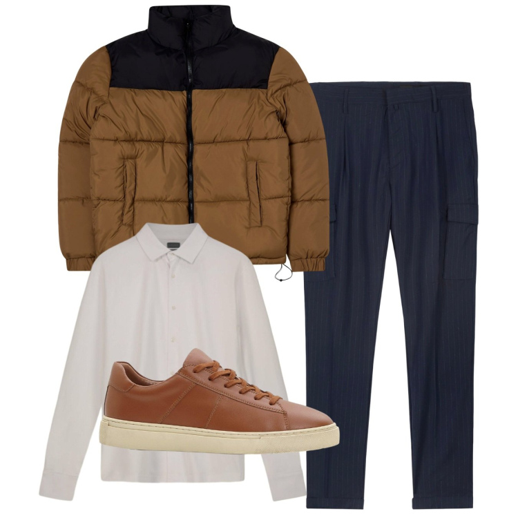 Outfit uomo - Total look. Stile Casual per Tutti i giorni. Abbinamento con sneakers, bomber, pantaloni cargo, polo.