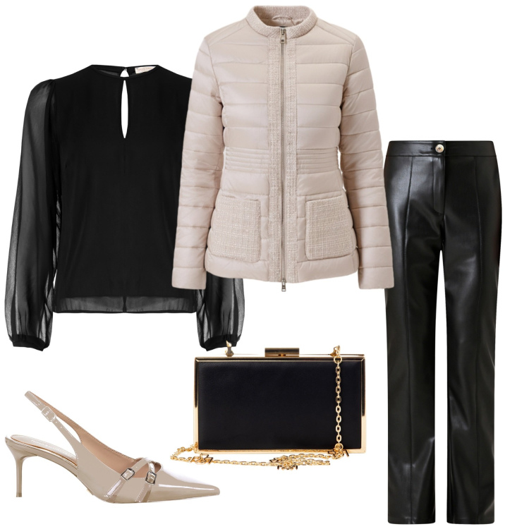 Outfit donna - Total look #2291916. Stile Glamour per Serata fuori. Abbinamento con pantaloni, bluse, piumini, décolleté, pochette.