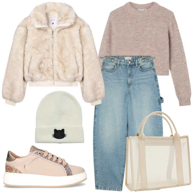 Outfit donna - Terranova - Black Friday 2025. Stile Sporty chic per Tutti i giorni. Abbinamento con jeans, maglieria, ecopellicce, berretti, borse tote, sneakers.