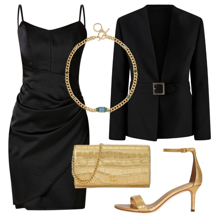 Outfit donna - Total look #2291941. Stile Chic per Cerimonia. Abbinamento con vestiti a tubino, blazer, collane, sandali in pelle, borse a tracolla.