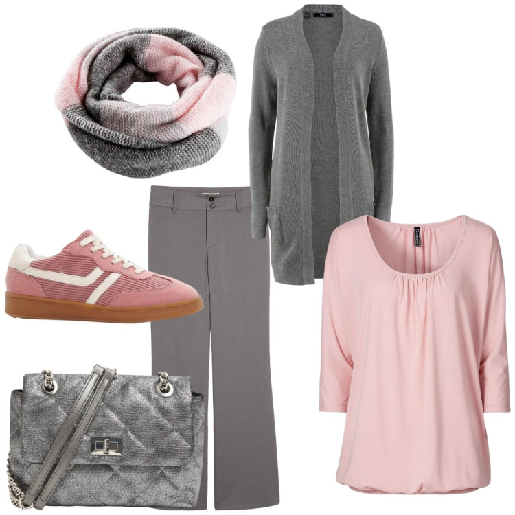 Outfit donna - Casual colorato in Pan dane. Stile Casual per Tutti i giorni. Abbinamento con maglieria, foulard, pantaloni, cardigans, sneakers, borse a tracolla.