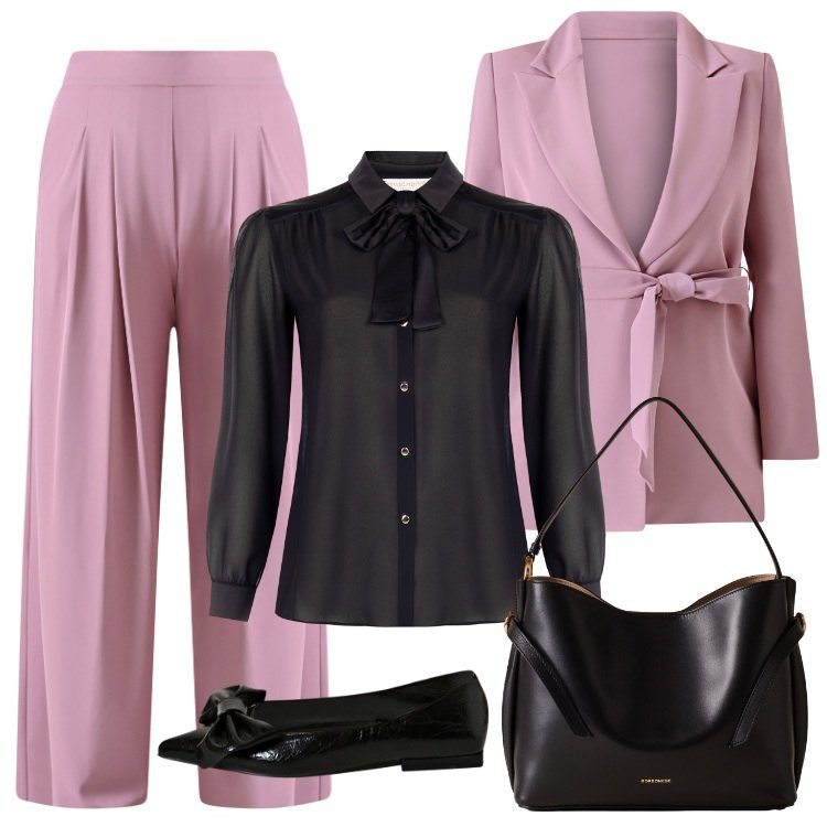 Outfit donna - Total look #2291946. Stile Casual chic per Tutti i giorni. Abbinamento con camicie, blazer, pantaloni a palazzo, ballerine, borse a mano.
