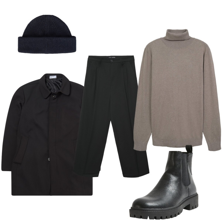 Outfit uomo - Caldo con il dolcevita. Stile Urban per Tutti i giorni. Abbinamento con eskimo, stivali e stivaletti, maglieria, pantaloni, berretti.