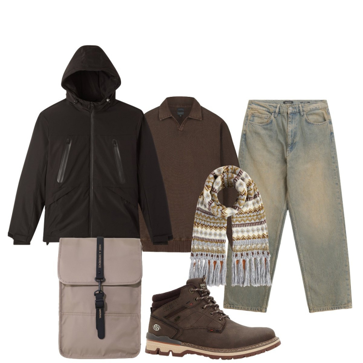 Outfit uomo - Pratico ed essenziale per viaggiare. Stile Casual per Tutti i giorni. Abbinamento con stivali e stivaletti, giacche, borse sportive, jeans, maglieria, sciarpe.