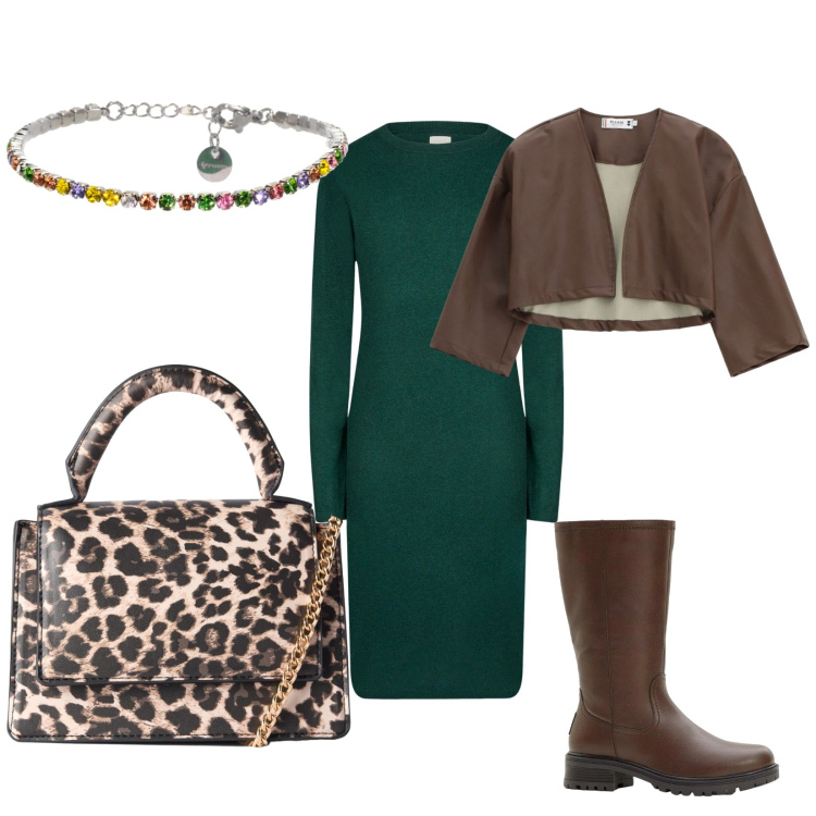 Outfit donna - In città. Abbinamento con stivali, giacche, borse a tracolla, braccialetti, vestiti midi/longuette.