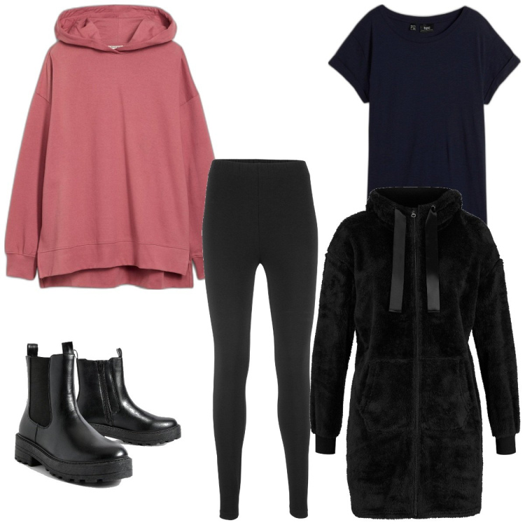 Outfit femme - Bien au chaud. Style Casual pour Tous les jours. Assortir avec manteaux, sweats à capuche, legging, t-shirts, bottes.
