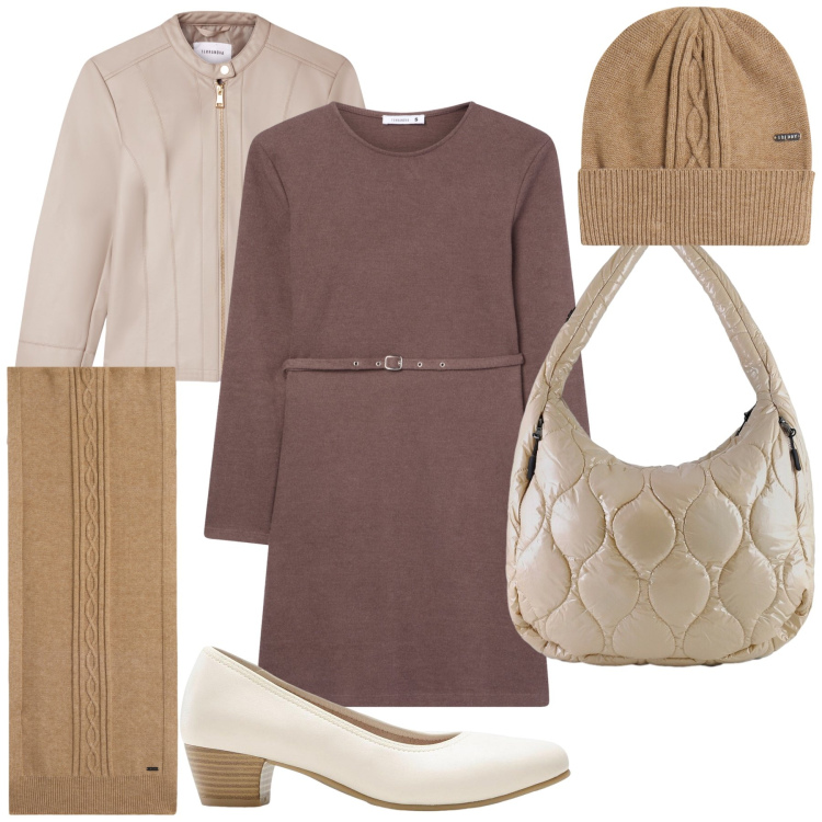 Outfit donna - Sunday afternoon. Stile Urban per Tutti i giorni. Abbinamento con décolleté, giacche, vestiti midi/longuette, sciarpe, berretti, borse tote.