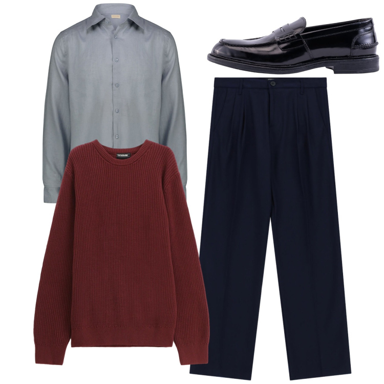 Outfit uomo - Total look. Stile Casual per Tutti i giorni. Abbinamento con maglieria, pantaloni, camicie, scarpe stringate.