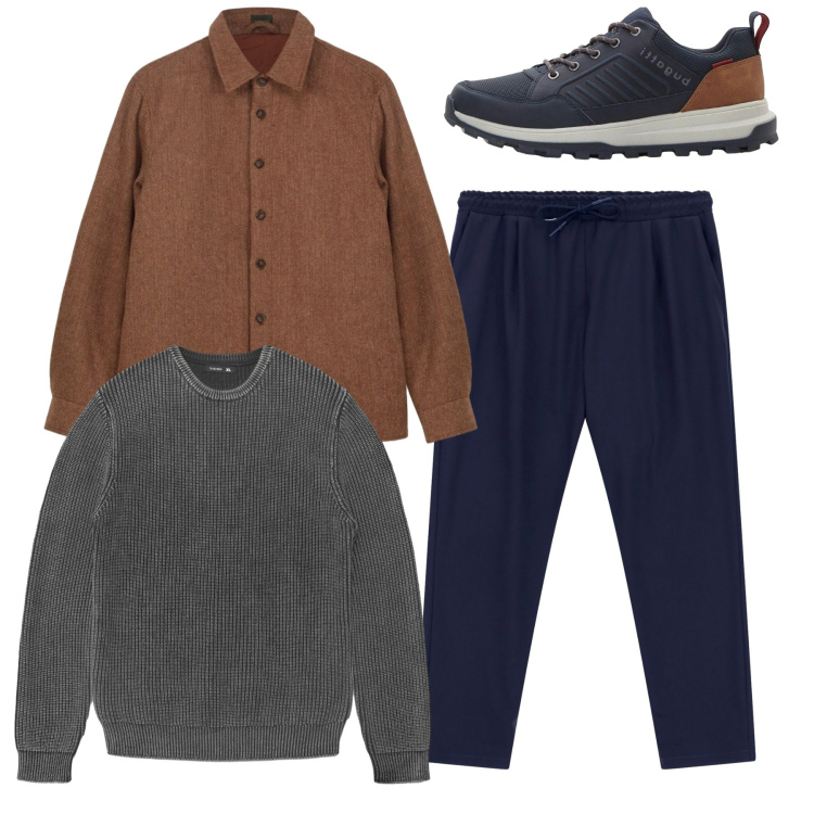 Outfit uomo - Total look. Stile Casual per Tutti i giorni. Abbinamento con sneakers, maglieria, pantaloni, cappotti.