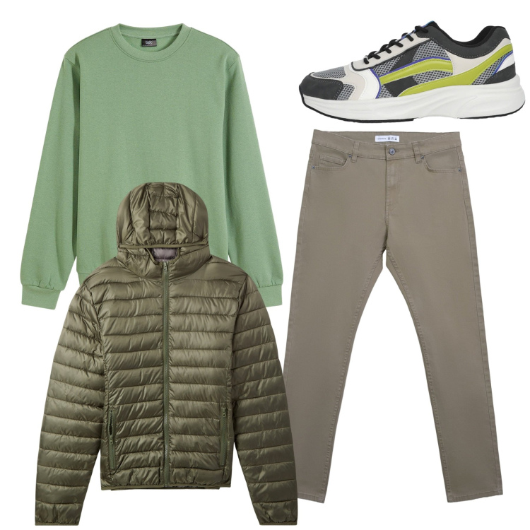 Outfit uomo - Total look. Stile Casual per Tutti i giorni. Abbinamento con felpe, pantaloni skinny, sneakers, piumini.