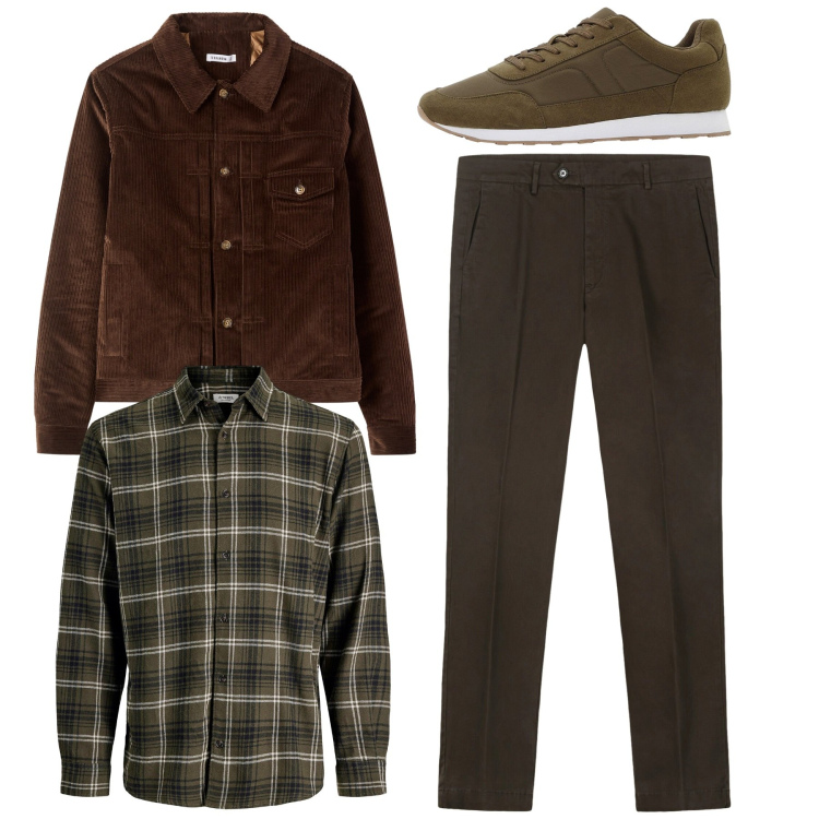 Outfit uomo - Total look. Stile Casual per Tutti i giorni. Abbinamento con camicie, sneakers, cappotti, pantaloni chino.