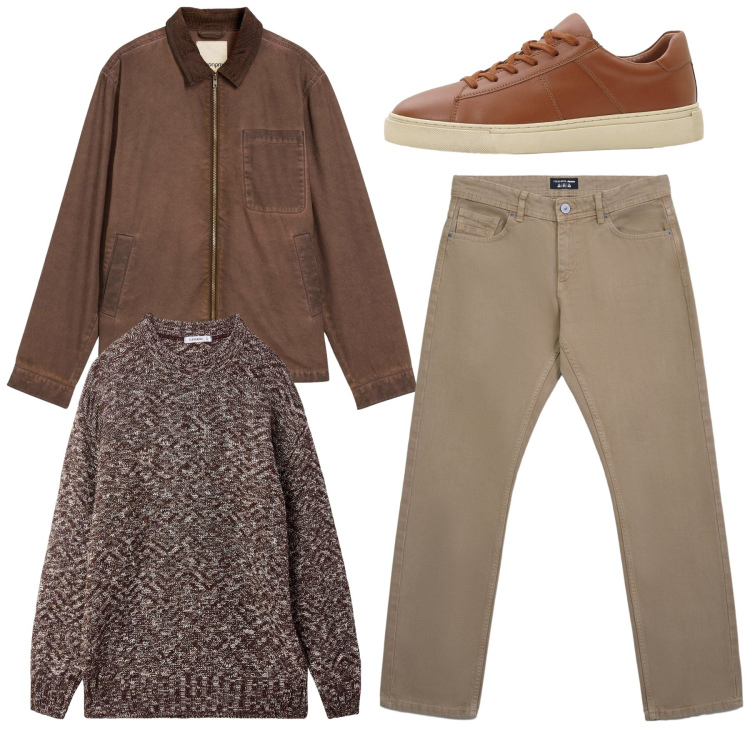 Outfit uomo - Total look. Stile Casual per Tutti i giorni. Abbinamento con giacche, sneakers, jeans, maglieria.
