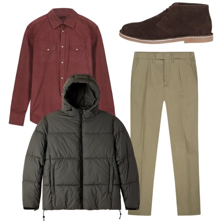 Outfit uomo - Total look. Stile Casual per Tutti i giorni. Abbinamento con bomber, stivali e stivaletti, pantaloni, camicie.