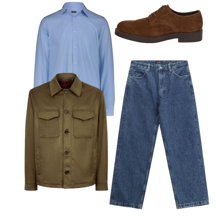 Outfit uomo - Total look. Stile Casual per Tutti i giorni. Abbinamento con jeans, giacche, scarpe stringate, camicie.