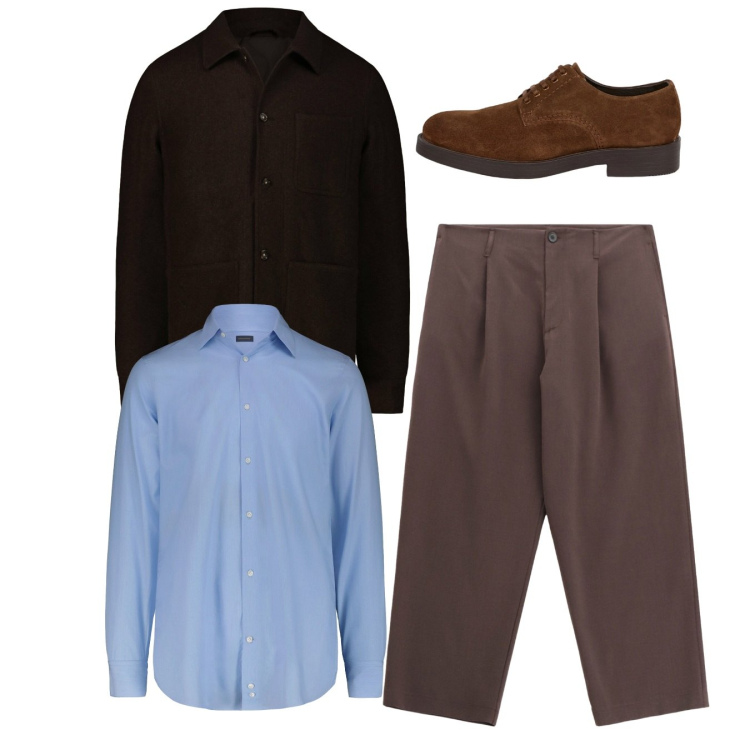 Outfit uomo - Total look. Stile Casual per Tutti i giorni. Abbinamento con pantaloni, scarpe stringate, camicie, cappotti.