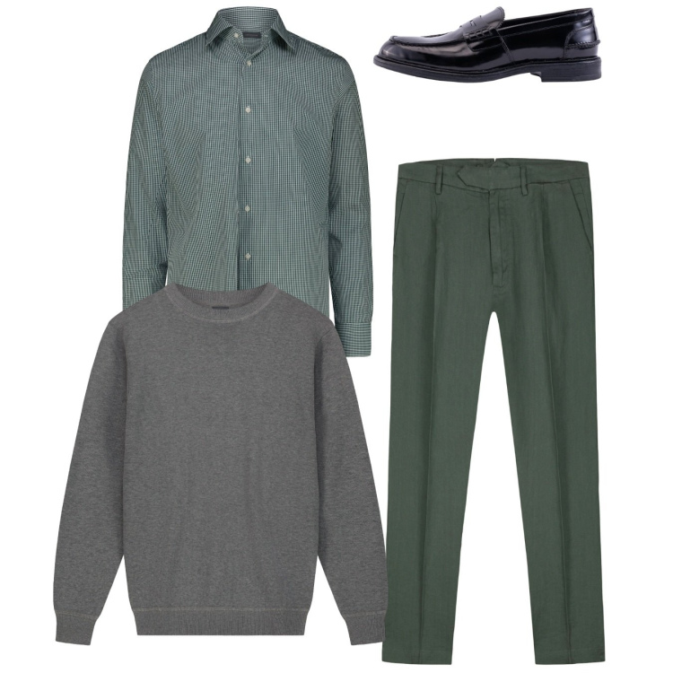 Outfit uomo - Total look. Stile Casual per Tutti i giorni. Abbinamento con pantaloni, maglieria, camicie, scarpe stringate.