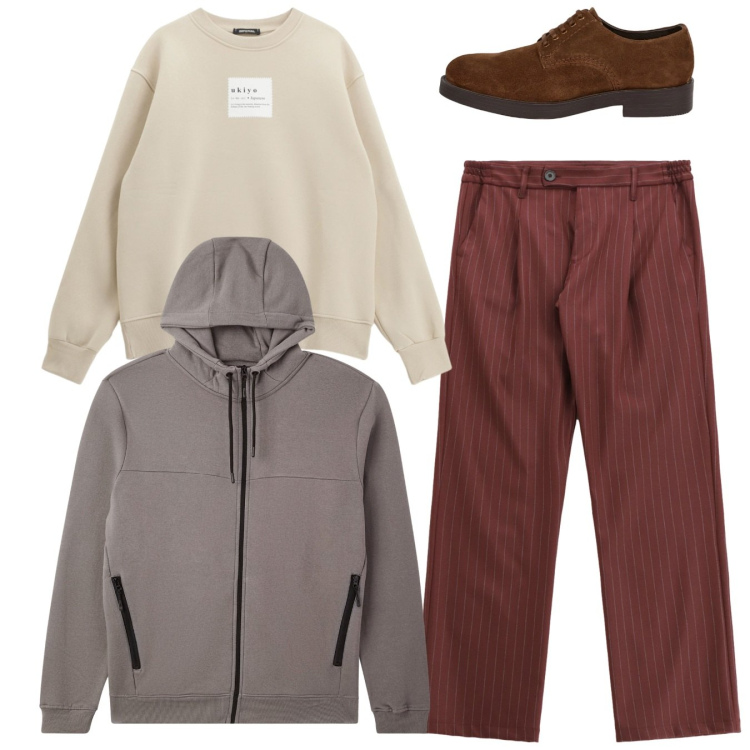 Outfit uomo - Total look. Stile Casual per Tutti i giorni. Abbinamento con felpe con cappuccio, pantaloni, felpe, scarpe stringate.
