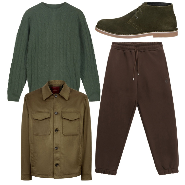 Outfit uomo - Total look. Stile Casual per Tutti i giorni. Abbinamento con pantaloni, giacche, stivali e stivaletti, maglieria.