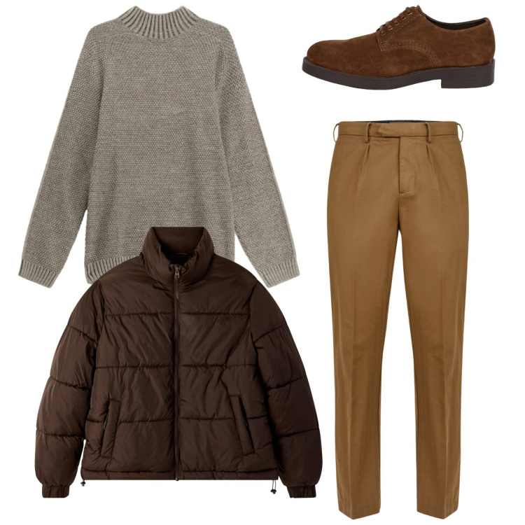 Outfit uomo - Total look. Stile Casual per Tutti i giorni. Abbinamento con bomber, maglieria, scarpe stringate, pantaloni.