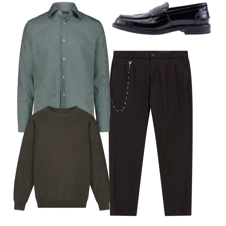 Outfit uomo - Total look. Stile Casual per Tutti i giorni. Abbinamento con pantaloni, maglieria, camicie, scarpe stringate.