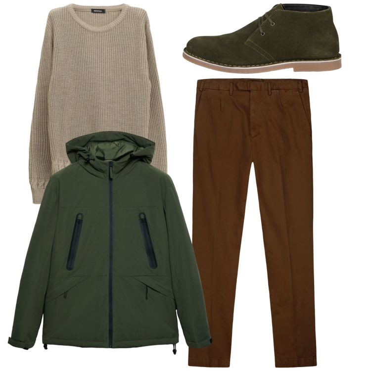 Outfit uomo - Total look. Stile Casual per Tutti i giorni. Abbinamento con giacche, maglieria, pantaloni, stivali e stivaletti.
