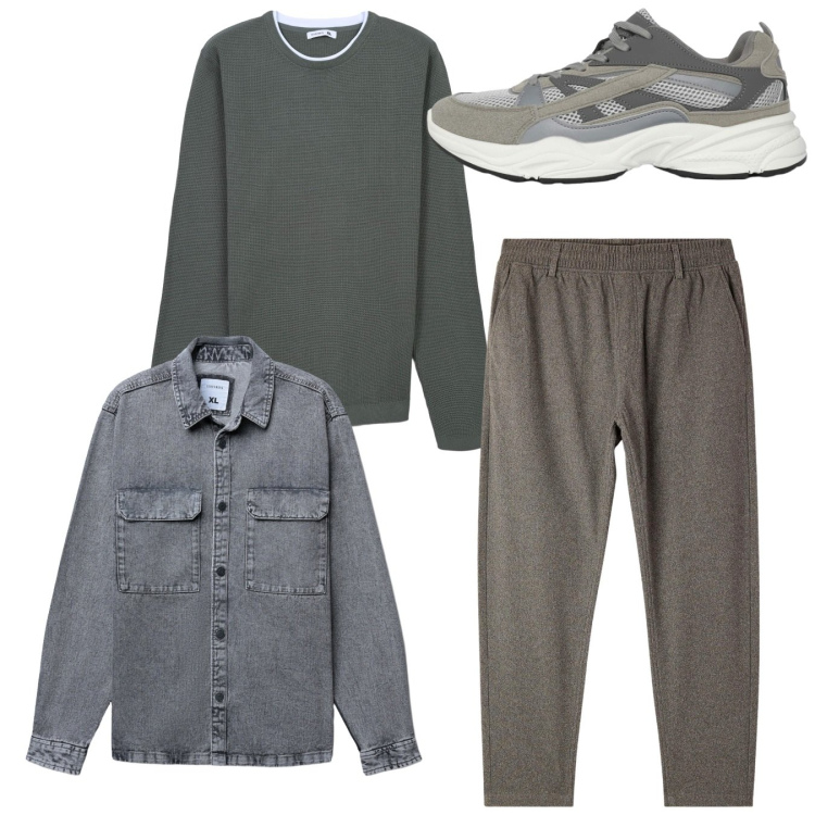 Outfit uomo - Total look. Stile Casual per Tutti i giorni. Abbinamento con sneakers, cappotti, maglieria, pantaloni.