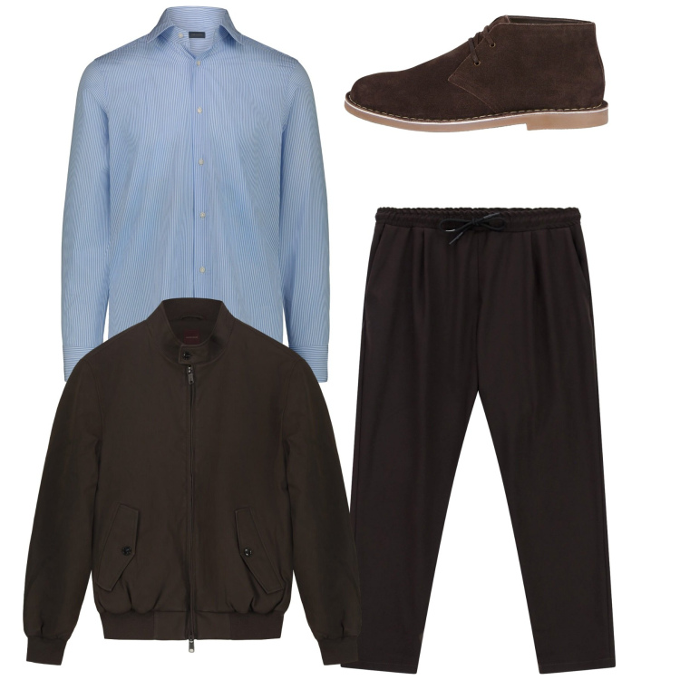 Outfit uomo - Tocco elegante. Stile Casual per Tutti i giorni. Abbinamento con pantaloni, camicie, bomber, stivali e stivaletti.