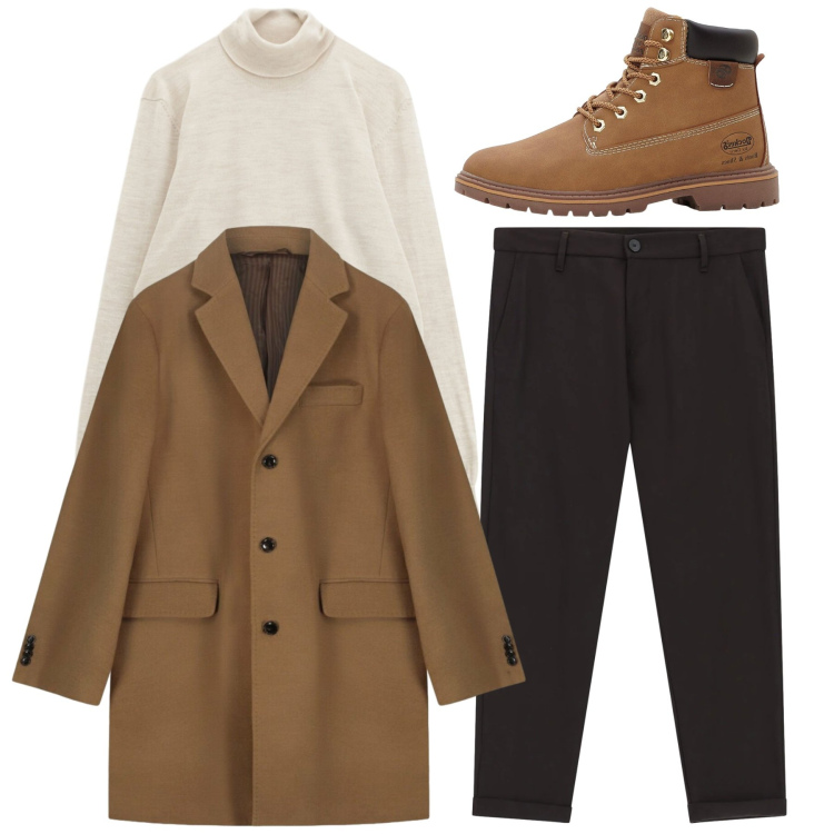 Outfit uomo - Brown. Stile Casual per Tutti i giorni. Abbinamento con stivali e stivaletti, pantaloni, maglieria, cappotti.