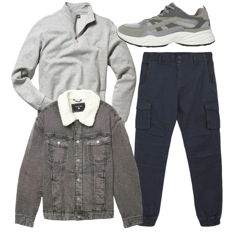 Outfit uomo - Fine settimana. Stile Casual per Tutti i giorni. Abbinamento con felpe, sneakers, pantaloni cargo, cappotti.
