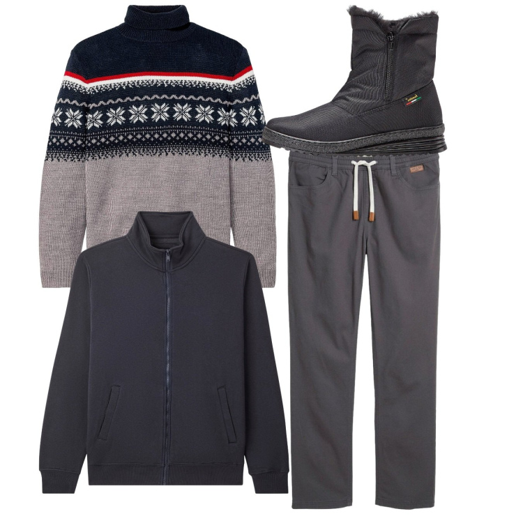 Outfit uomo - Total look. Stile Casual per Tutti i giorni. Abbinamento con maglieria, stivali e stivaletti, pantaloni, giacche.