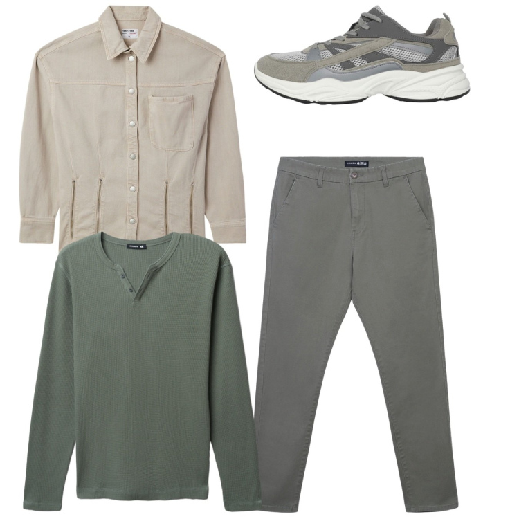 Outfit uomo - Total look. Stile Casual per Tutti i giorni. Abbinamento con camicie, sneakers, pantaloni chino, t-shirt.