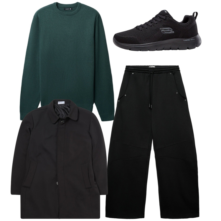 Outfit uomo - Total look. Stile Casual per Tutti i giorni. Abbinamento con sneakers, maglieria, eskimo, pantaloni.