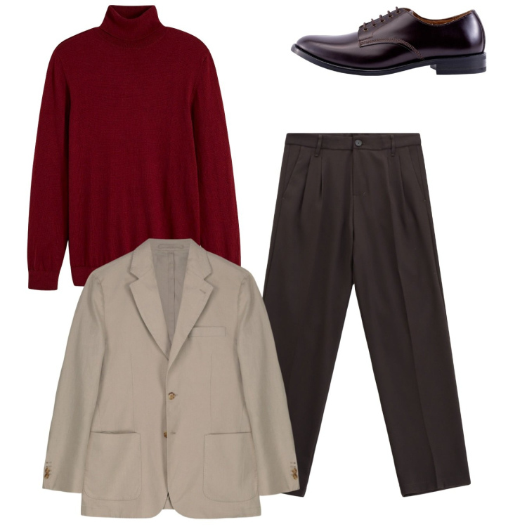 Outfit uomo - Total look. Stile Casual per Tutti i giorni. Abbinamento con maglieria, pantaloni, giacche, scarpe stringate.