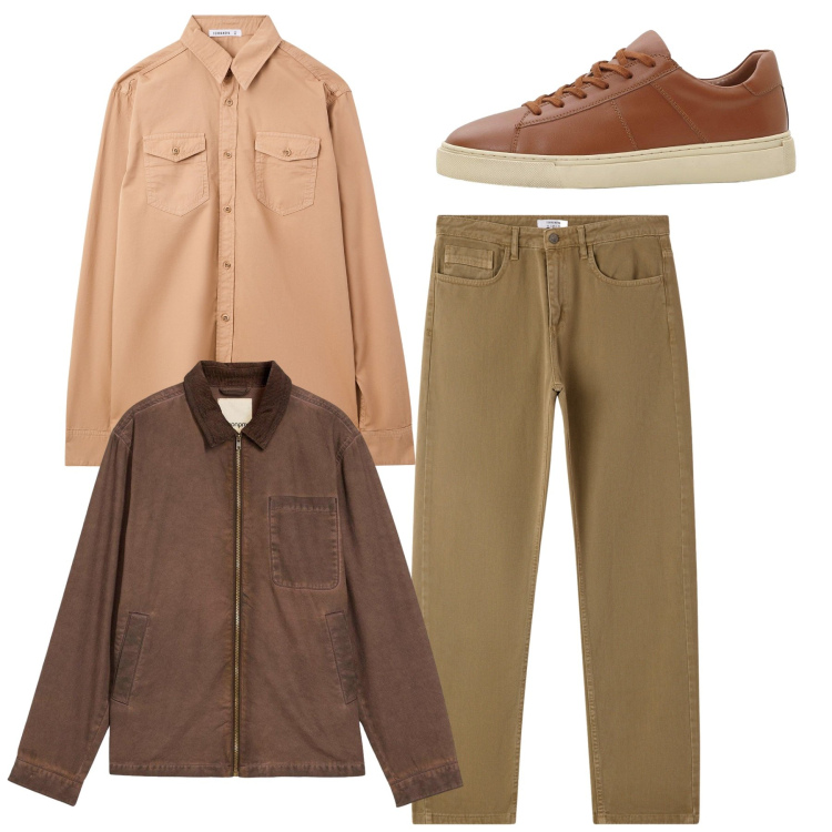 Outfit uomo - Total look. Stile Casual per Tutti i giorni. Abbinamento con giacche, sneakers, camicie, jeans dritti.