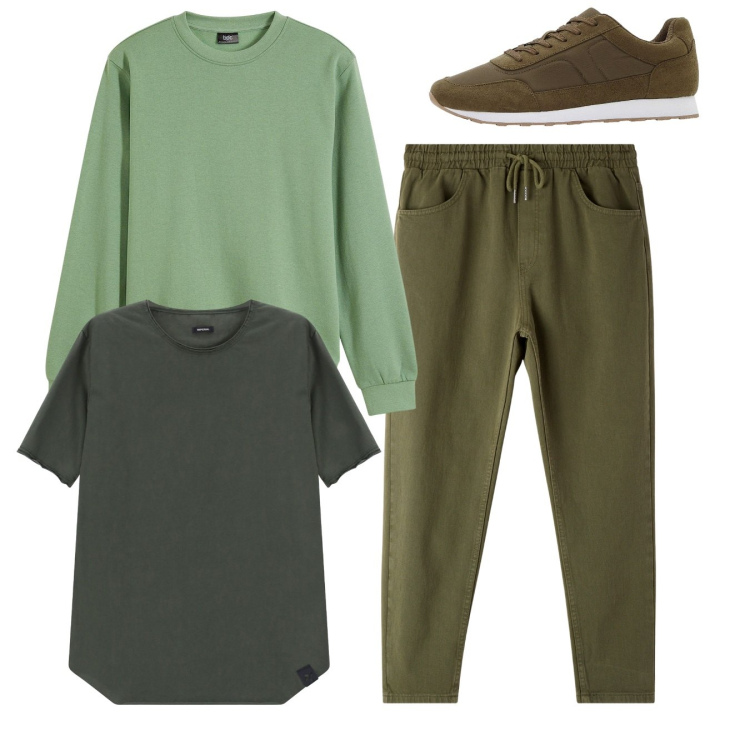 Outfit uomo - Total look. Stile Casual per Tutti i giorni. Abbinamento con felpe, sneakers, pantaloni, t-shirt.