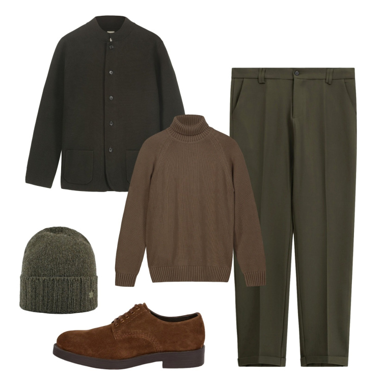 Outfit uomo - Il dolcevita!. Stile Casual per Tutti i giorni. Abbinamento con pantaloni chino, cappelli, scarpe stringate, pullovers, giacche.