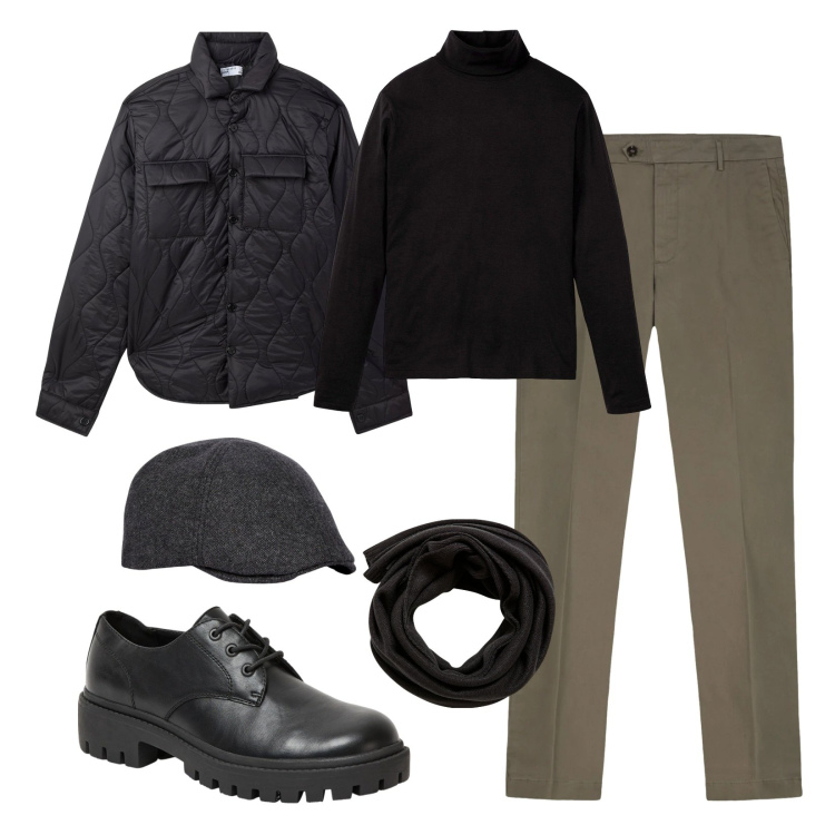 Outfit uomo - Maglione a collo alto!. Stile Urban per Ufficio. Abbinamento con maglieria, scarpe stringate, sciarpe, giacche, pantaloni chino, cappelli con visiera.