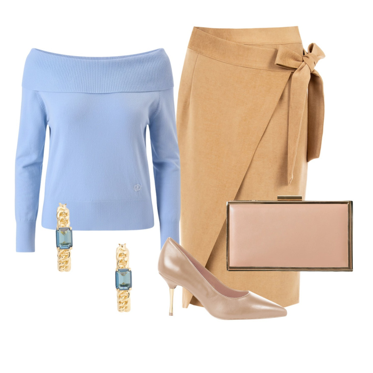 Outfit donna - Elegante con Rinscimento. Stile Chic per Serata fuori. Abbinamento con gonne longuette, pullovers, décolleté, pochette, orecchini.