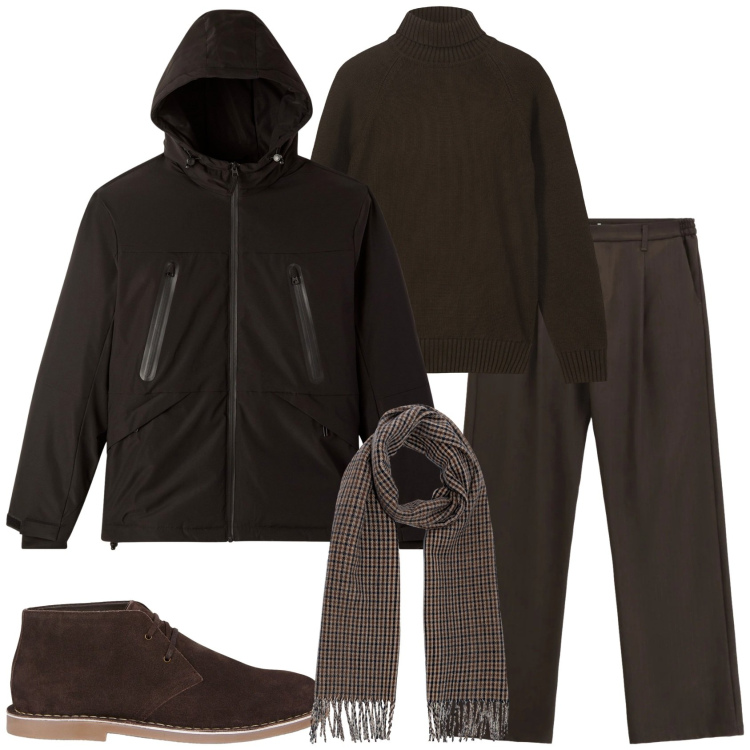 Outfit uomo - Trendy con il cioccolato. Stile Trendy per Tutti i giorni. Abbinamento con giacche, pantaloni, stivali e stivaletti, sciarpe, pullovers.