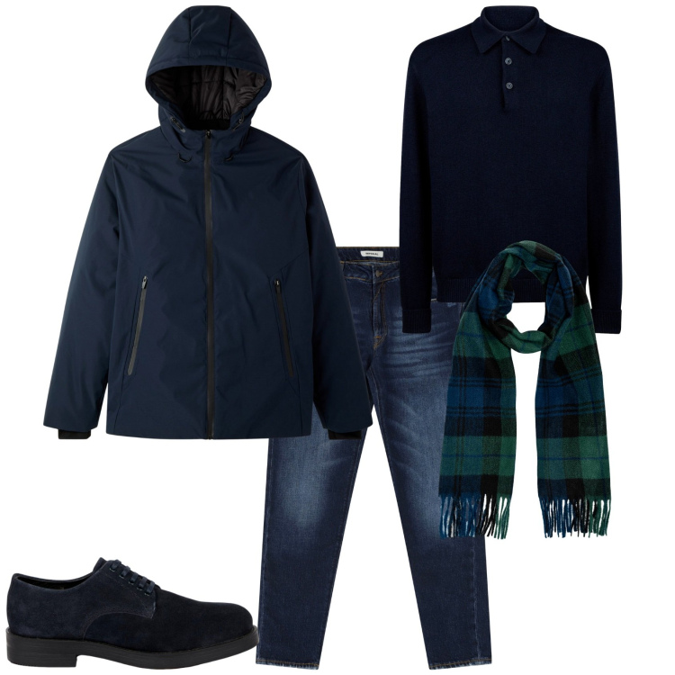 Outfit uomo - Trendy con il blu. Stile Trendy per Tutti i giorni. Abbinamento con giacche, jeans dritti, scarpe stringate, sciarpe, polo.
