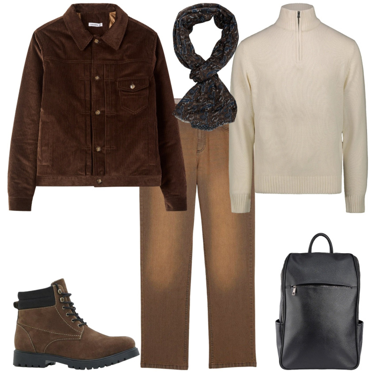 Outfit uomo - Urban week end fuori porta. Stile Urban per Tutti i giorni. Abbinamento con jeans, stivali e stivaletti, cappotti, borse sportive, sciarpe, maglieria.