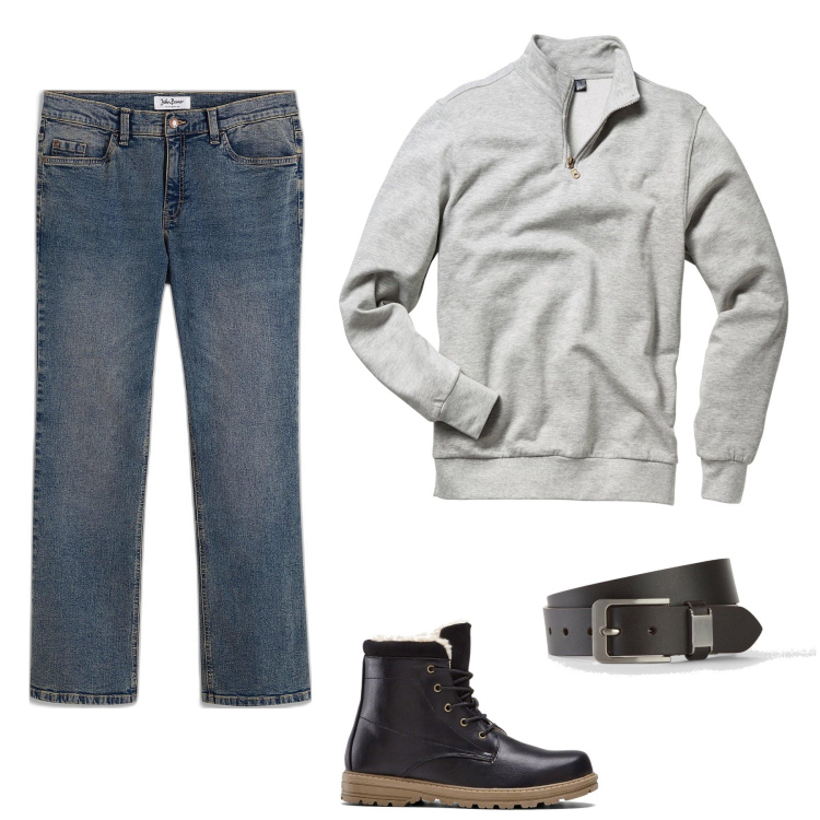 Outfit homme - Matéo. Style Casual pour Tous les jours. Assortir avec sweat-shirts, ceintures, jean bootcut, bottes.
