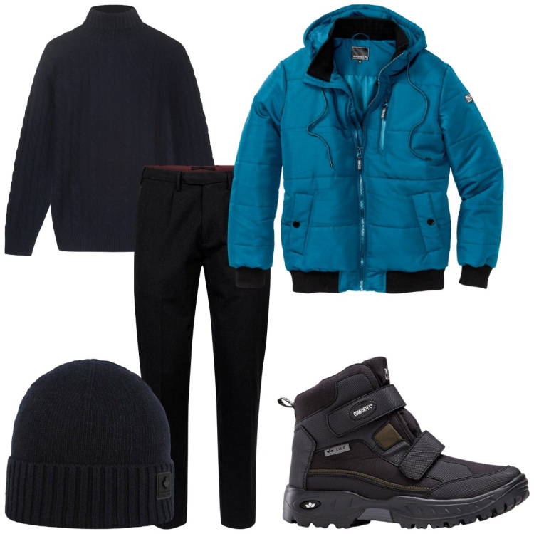Outfit uomo - Look in nero per questo novembre. Stile Casual Abbinamento con stivali e stivaletti, bomber, berretti, maglieria, pantaloni.