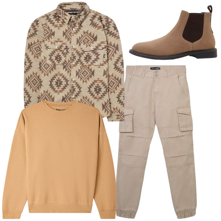 Outfit uomo - Total urban. Stile Urban per Tutti i giorni. Abbinamento con stivali e stivaletti, cappotti, felpe, pantaloni cargo.