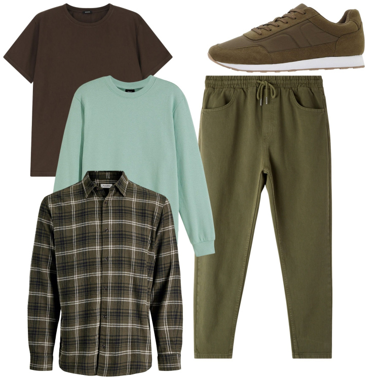 Outfit uomo - Total weekend. Stile Casual per Tutti i giorni. Abbinamento con felpe, camicie, sneakers, pantaloni, t-shirt.