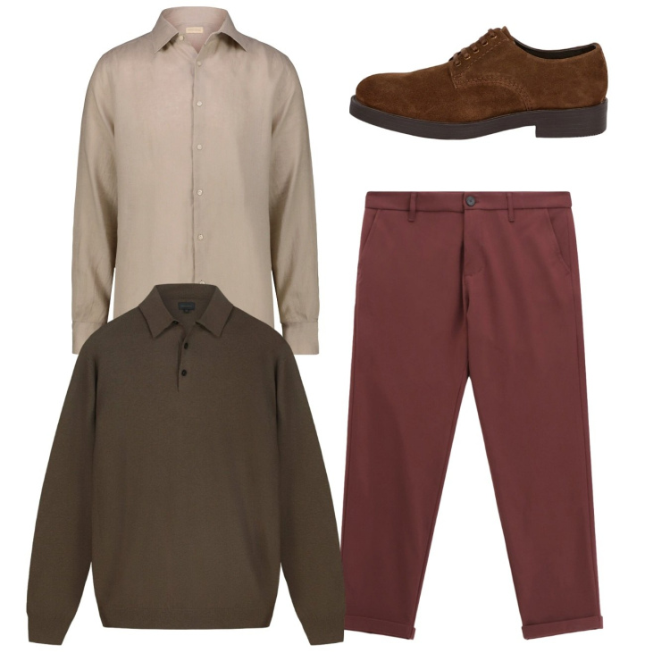 Outfit uomo - Total look. Stile Casual per Tutti i giorni. Abbinamento con pantaloni, scarpe stringate, camicie, maglieria.