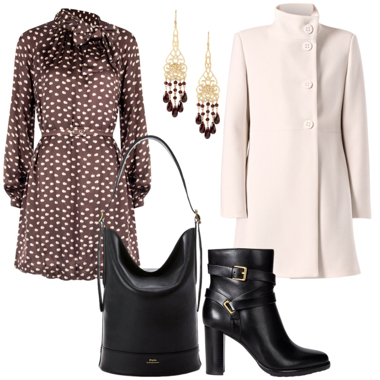 Outfit donna - Orecchini e Abito abbinati. Stile Bon Ton per Serata fuori. Abbinamento con cappotti, vestiti chemisier, stivaletti, borse a secchiello, orecchini.