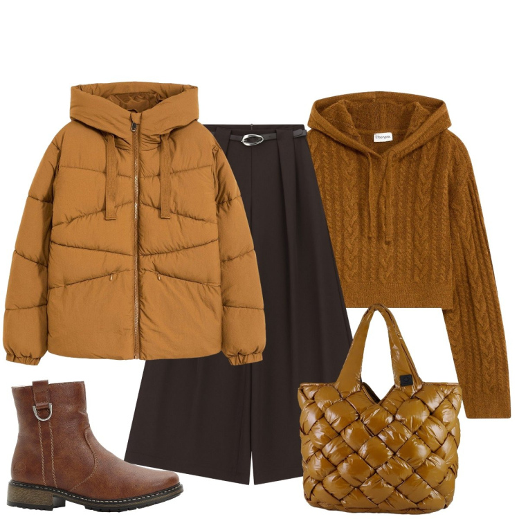 Outfit donna - Sfumature!. Stile Casual chic per Tutti i giorni. Abbinamento con maglieria, giacche, stivaletti, pantaloni a palazzo, borse tote.