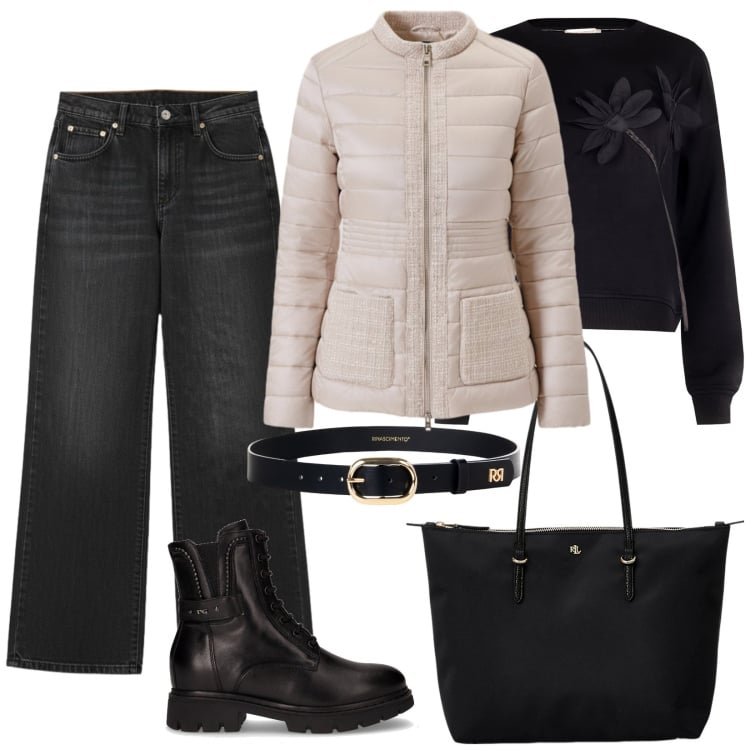 Outfit donna - Rinascimento Casual. Stile Casual chic per Tutti i giorni. Abbinamento con pantaloni, felpe, piumini, cinture, borse tote, anfibi.